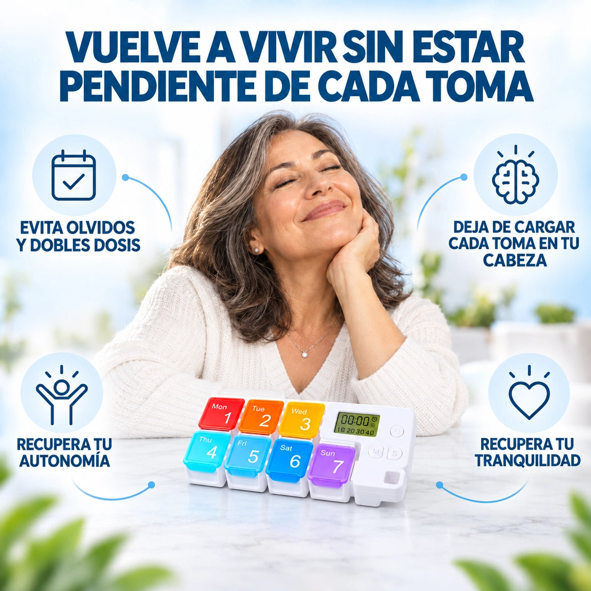 KORA® Organizador Inteligente Semanal con Alarma | Cuídalos Sin Vivir Pendiente