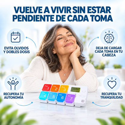 KORA® Organizador Inteligente Semanal con Alarma | Cuídalos Sin Vivir Pendiente
